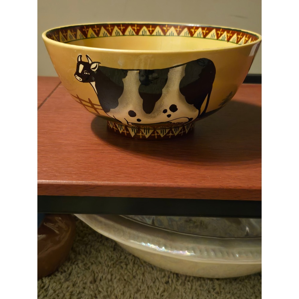 Vintage Farmhouse Decorative Cow Ceramic Bowl Rustic Country Kitchen Decor - Picture 2 of 6